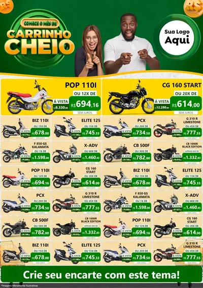 Modelo de Encarte para Encarte A4 Vertical com o tema Carrinho Cheio para Concessionaria de Motos