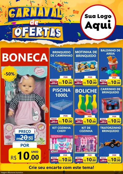 Modelo de Encarte para Encarte A4 Vertical com o tema Carnaval de Ofertas para Brinquedos