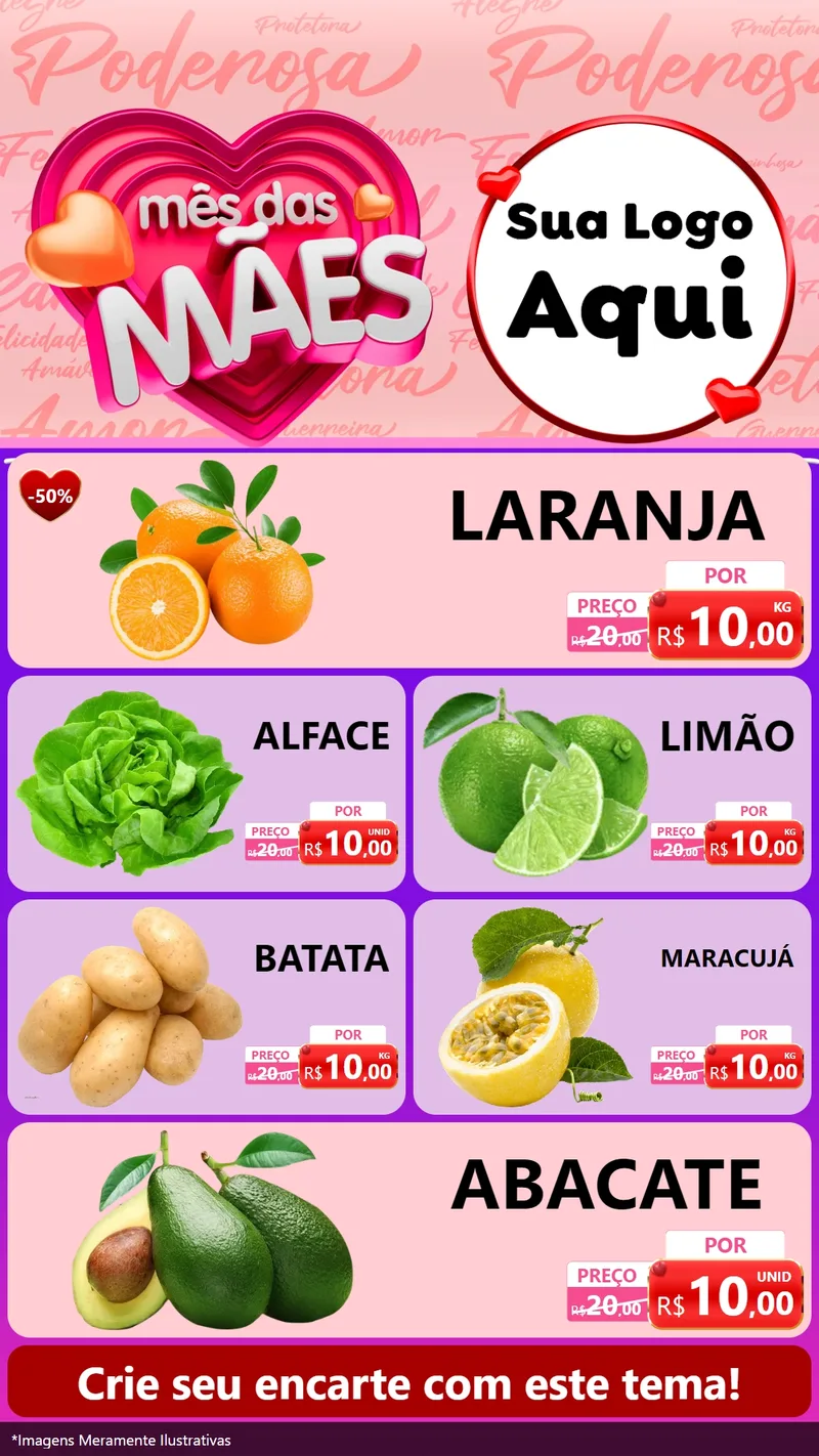 Modelo de TV para TV Vertical com o tema Mês Das Mães para Hortifrúti