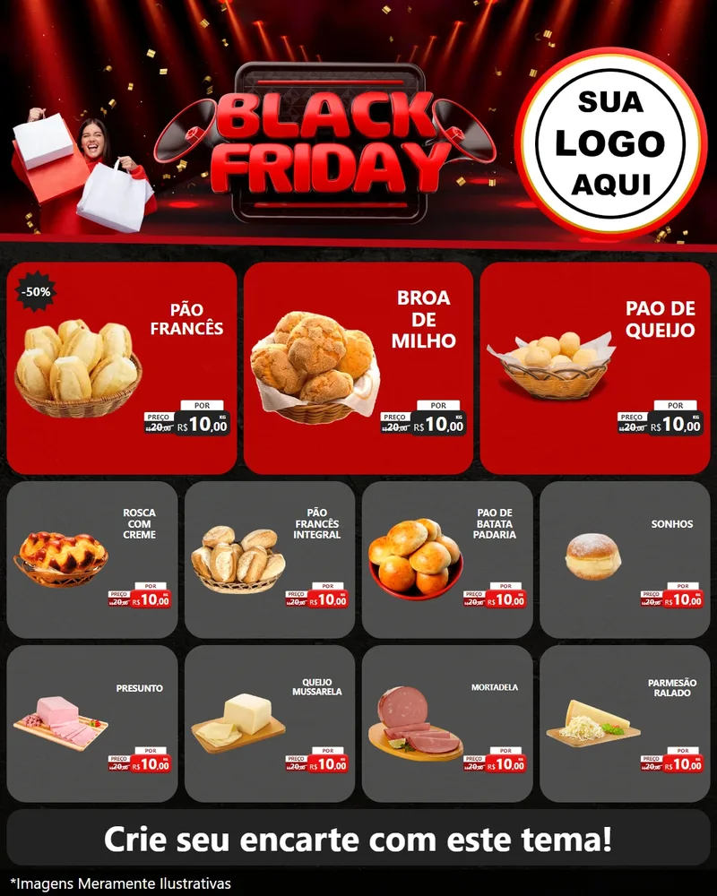 Modelo de Rede Social para Feed Instagram com o tema Black Friday para Padaria