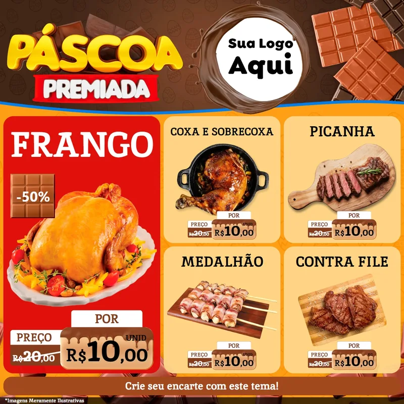 Modelo de Rede Social para Feed Facebook com o tema Páscoa Premiada para Assados