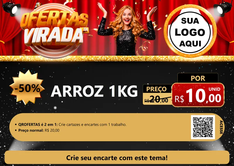 Modelo de Cartaz para Cartaz A4 Horizontal com o tema Ofertas da Virada para Supermercado