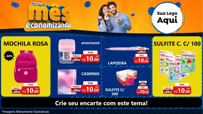 Modelo de TV para TV Horizontal com o tema Comece O Mês Economizando para Papelaria