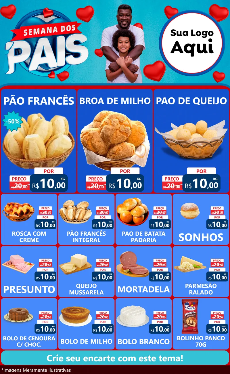 Modelo de Encarte para Encarte Grande com o tema Semana Dos Pais para Padaria