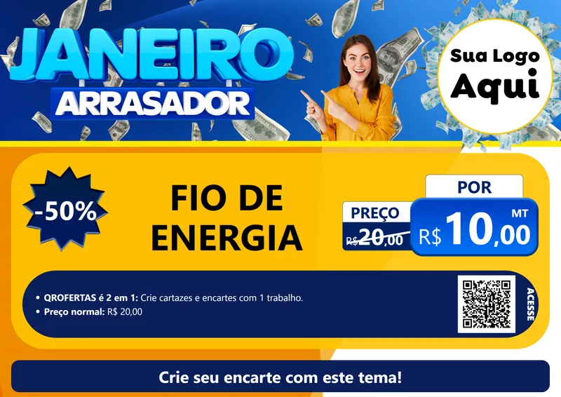 Modelo de Cartaz para Cartaz A4 Horizontal com o tema Janeiro Arrasador para Materiais Elétricos