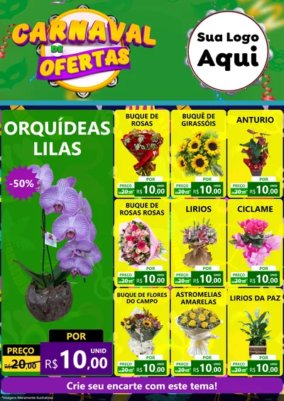 Modelo de Encarte para Encarte A4 Vertical com o tema Carnaval de Ofertas para Floricultura e jardim