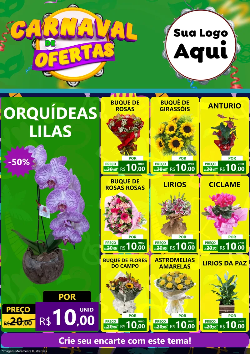 Modelo de Encarte para Encarte A4 Vertical com o tema Carnaval de Ofertas para Floricultura e jardim