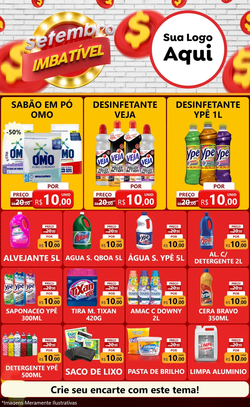 Modelo de Encarte para Encarte Grande com o tema Setembro Imbatível para Produtos de Limpeza