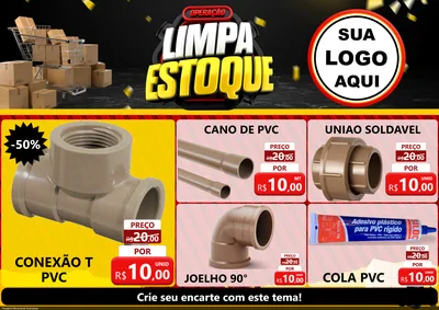 Modelo de Encarte para Encarte A4 Horizontal com o tema Operação Limpa Estoque para Tubos e conexões