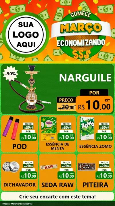 Modelo de Rede Social para Stories com o tema Comece Março Economizando para Tabacaria