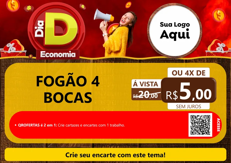 Modelo de Cartaz para Cartaz A4 Horizontal com o tema Dia D Economia para Móveis e Eletro