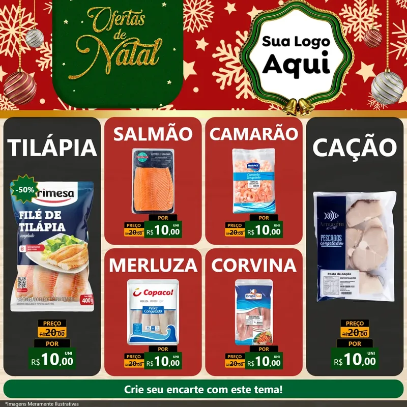 Modelo de Rede Social para Feed Facebook com o tema Natal de Ofertas para Peixaria