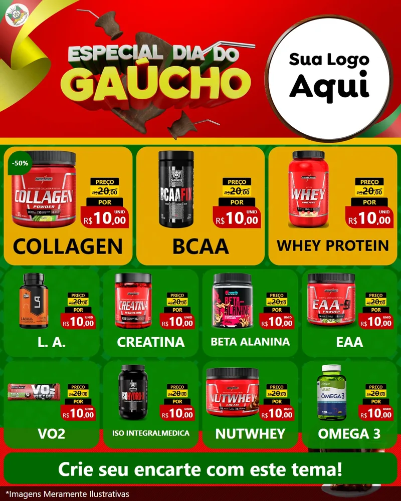 Modelo de Rede Social para Feed Instagram com o tema Especial Dia do Gaúcho para Suplementos alimentares