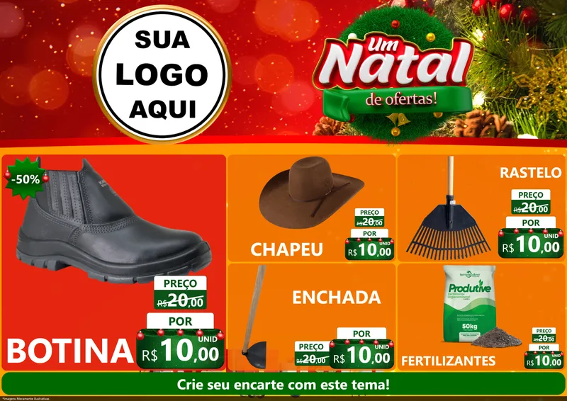 Modelo de Encarte para Encarte A4 Horizontal com o tema Um Natal de Ofertas para Agropecuária