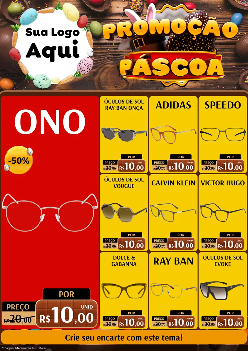 Modelo de Encarte para Encarte A4 Vertical com o tema Promoção Páscoa para Óticas