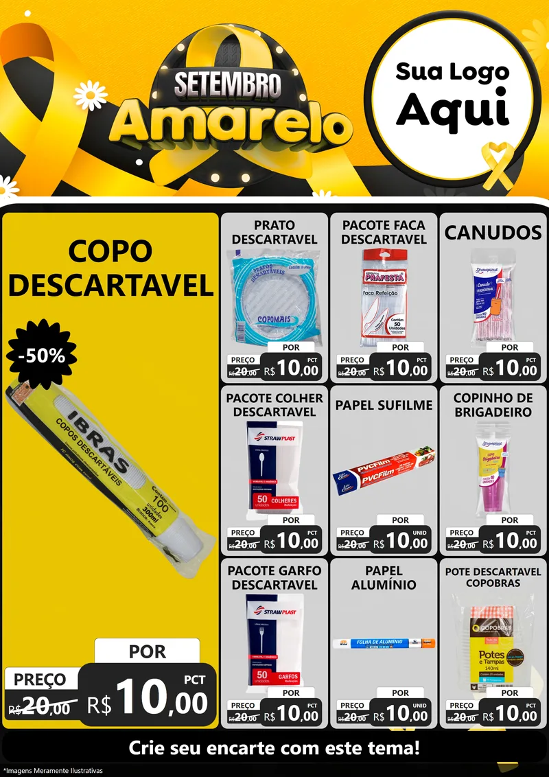 Modelo de Encarte para Encarte A4 Vertical com o tema Setembro Amarelo para Embalagens