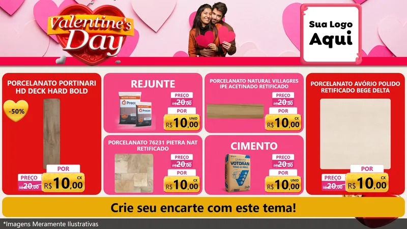 Modelo de TV para TV Horizontal com o tema Valentine's Day para Pisos e revestimentos
