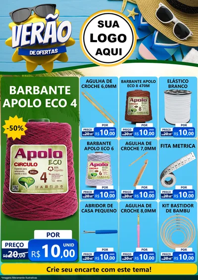 Modelo de Encarte para Encarte A4 Vertical com o tema Verão de Ofertas para Armarinho e Aviamentos