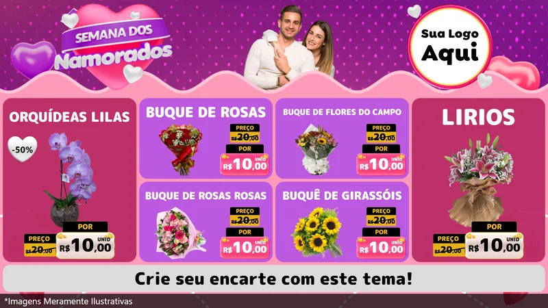 Modelo de TV para TV Horizontal com o tema Semana dos Namorados para Floricultura e jardim