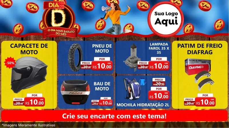 Modelo de TV para TV Horizontal com o tema Dia D - O Dia Mais Barato Do Mês para Moto peças