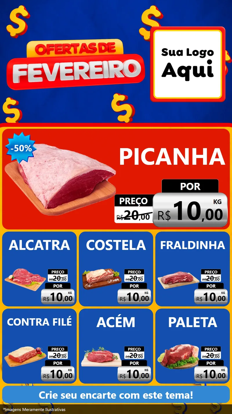Modelo de Rede Social para Stories com o tema Ofertas de Fevereiro para Açougue