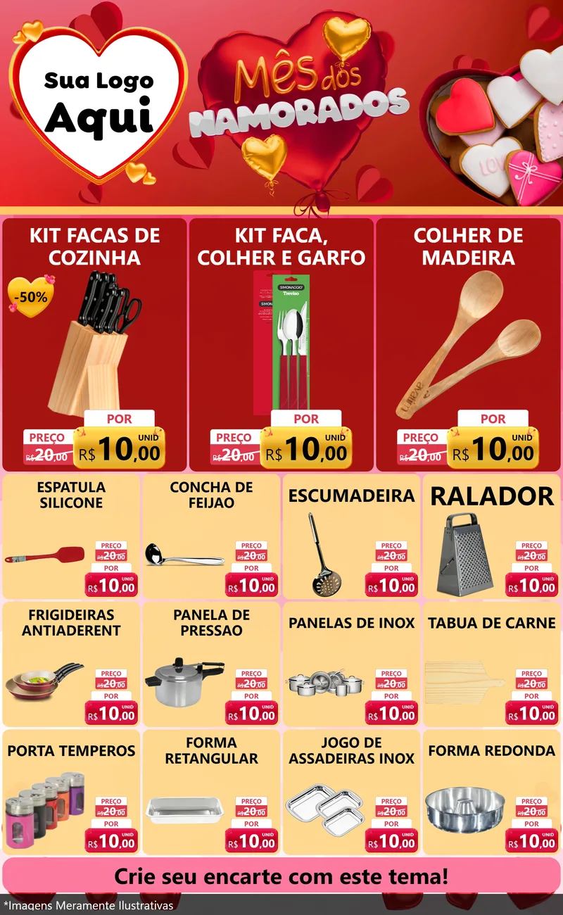 Modelo de Encarte para Encarte Grande com o tema Mês dos Namorados para Utilidades Domésticas