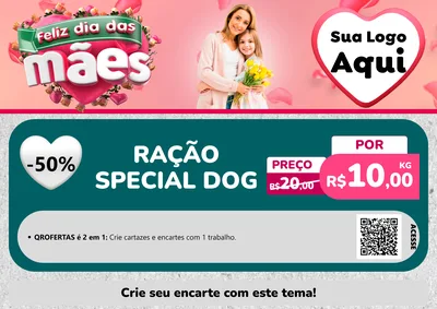 Modelo de Cartaz para Cartaz A4 Horizontal com o tema Feliz Dia das Mães para Pet Shop