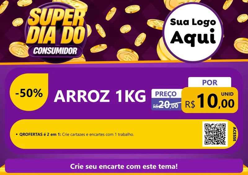 Modelo de Cartaz para Cartaz A4 Horizontal com o tema Super Dia do Consumidor para Supermercado