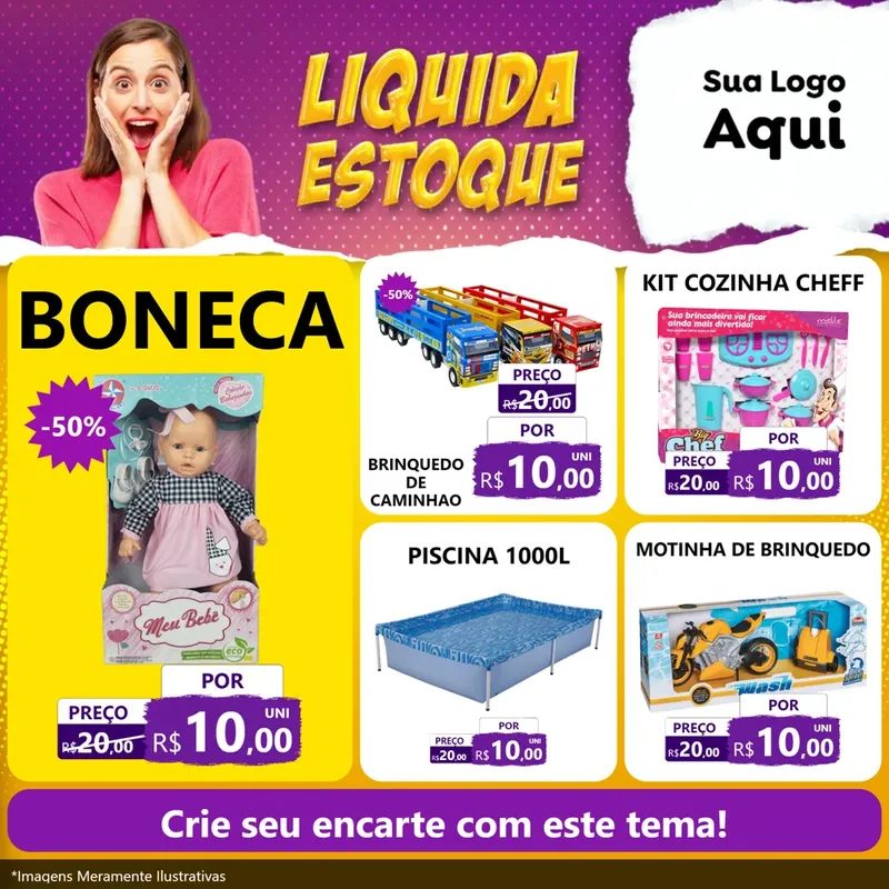 Modelo de Rede Social para Feed Facebook com o tema Liquida estoque para Brinquedos