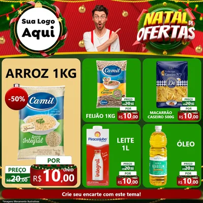 Modelo de Rede Social para Feed Facebook com o tema Natal de Ofertas para Supermercado