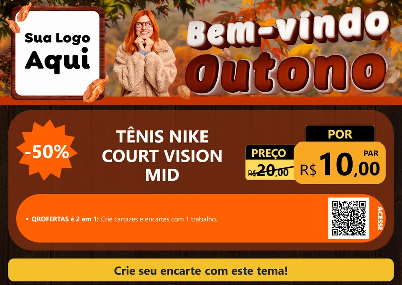 Modelo de Cartaz para Cartaz A4 Horizontal com o tema Bem-vindo Outono para Calçados