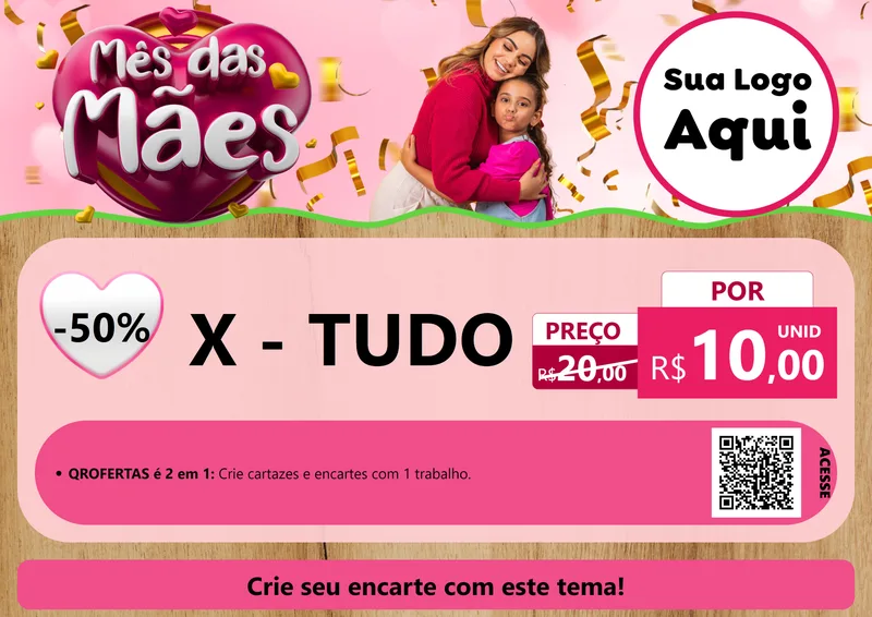 Modelo de Cartaz para Cartaz A4 Horizontal com o tema Mês das Mães para Hamburgueria