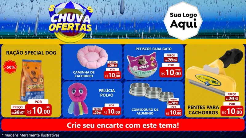 Modelo de TV para TV Horizontal com o tema Chuva de Ofertas para Pet Shop