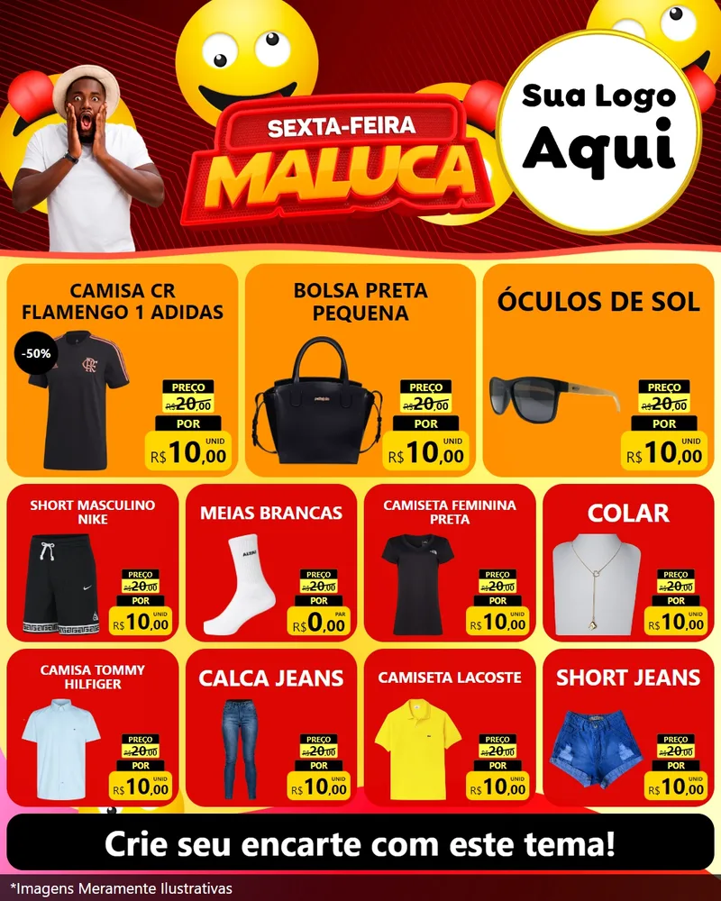 Modelo de Rede Social para Feed Instagram com o tema Sexta-feira Maluca para Roupas e acessórios