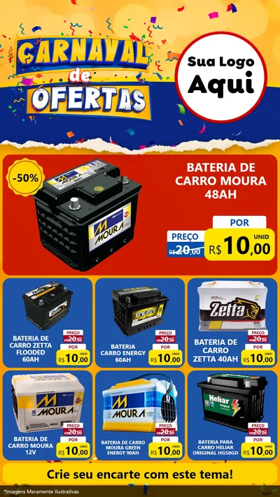 Modelo de Rede Social para Stories com o tema Carnaval de Ofertas para Baterias Elétricas