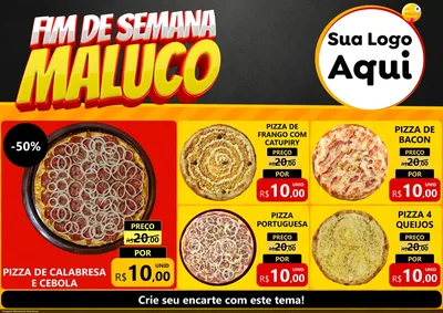 Modelo de Encarte para Encarte A4 Horizontal com o tema Final de Semana Maluco para Pizzaria