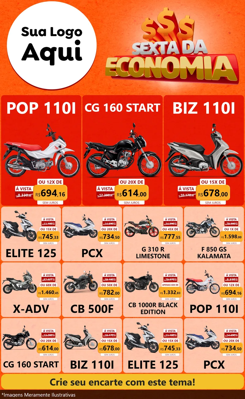 Modelo de Encarte para Encarte Grande com o tema Sexta da Economia para Concessionaria de Motos