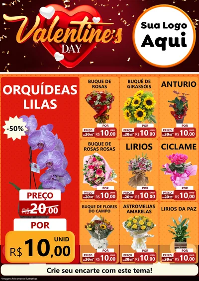 Modelo de Encarte para Encarte A4 Vertical com o tema Valentine's Day para Floricultura e jardim