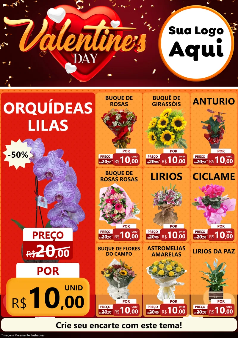 Modelo de Encarte para Encarte A4 Vertical com o tema Valentine's Day para Floricultura e jardim