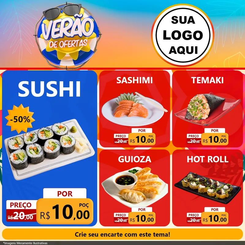 Modelo de Rede Social para Feed Facebook com o tema Verão de Ofertas para Comida japonesa