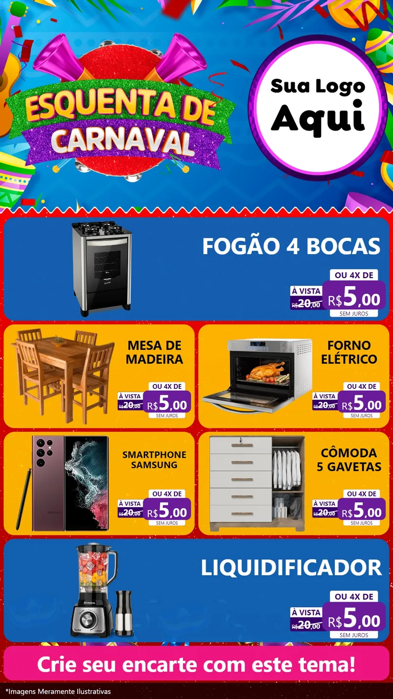 Modelo de TV para TV Vertical com o tema Esquenta de Carnaval para Móveis e Eletro