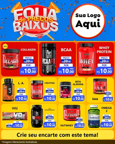 Modelo de Rede Social para Feed Instagram com o tema Folia de Preços Baixos para Suplementos alimentares