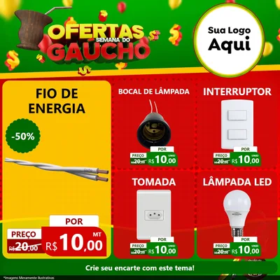 Modelo de Rede Social para Feed Facebook com o tema Ofertas Semana Do Gaúcho para Materiais Elétricos
