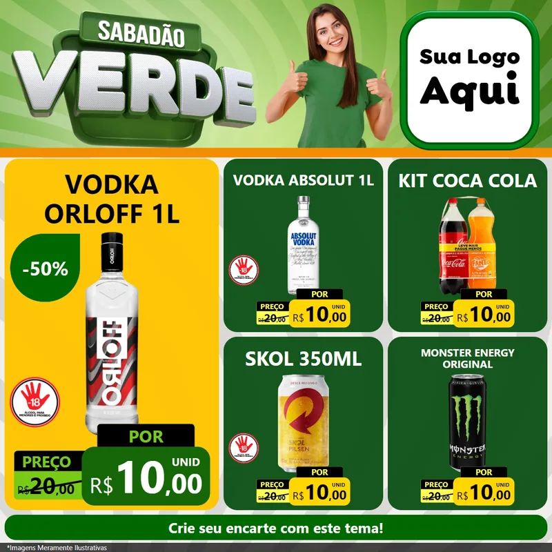 Modelo de Rede Social para Feed Facebook com o tema Sabadão Verde para Distribuidora de bebidas