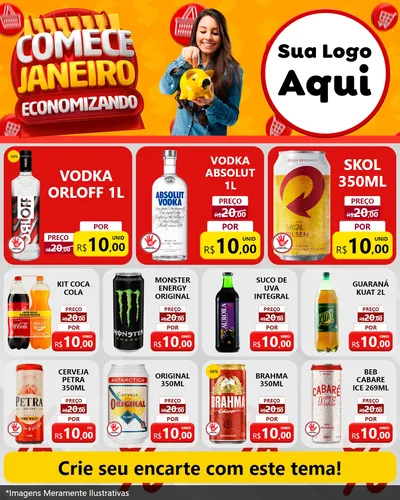 Modelo de Rede Social para Feed Instagram com o tema Comece Janeiro Economizando para Distribuidora de bebidas