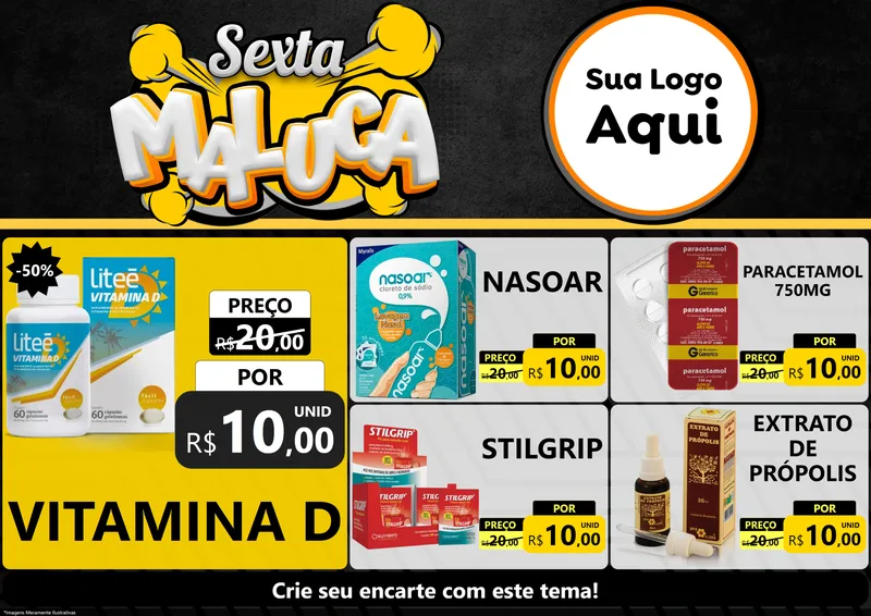Modelo de Encarte para Encarte A4 Horizontal com o tema Sexta Maluca para Farmácia