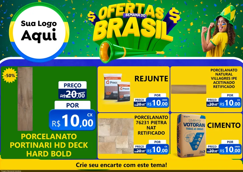 Modelo de Encarte para Encarte A4 Horizontal com o tema Ofertas Semana do Brasil para Pisos e revestimentos