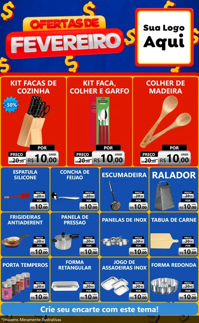 Modelo de Encarte para Encarte Grande com o tema Ofertas de Fevereiro para Utilidades Domésticas