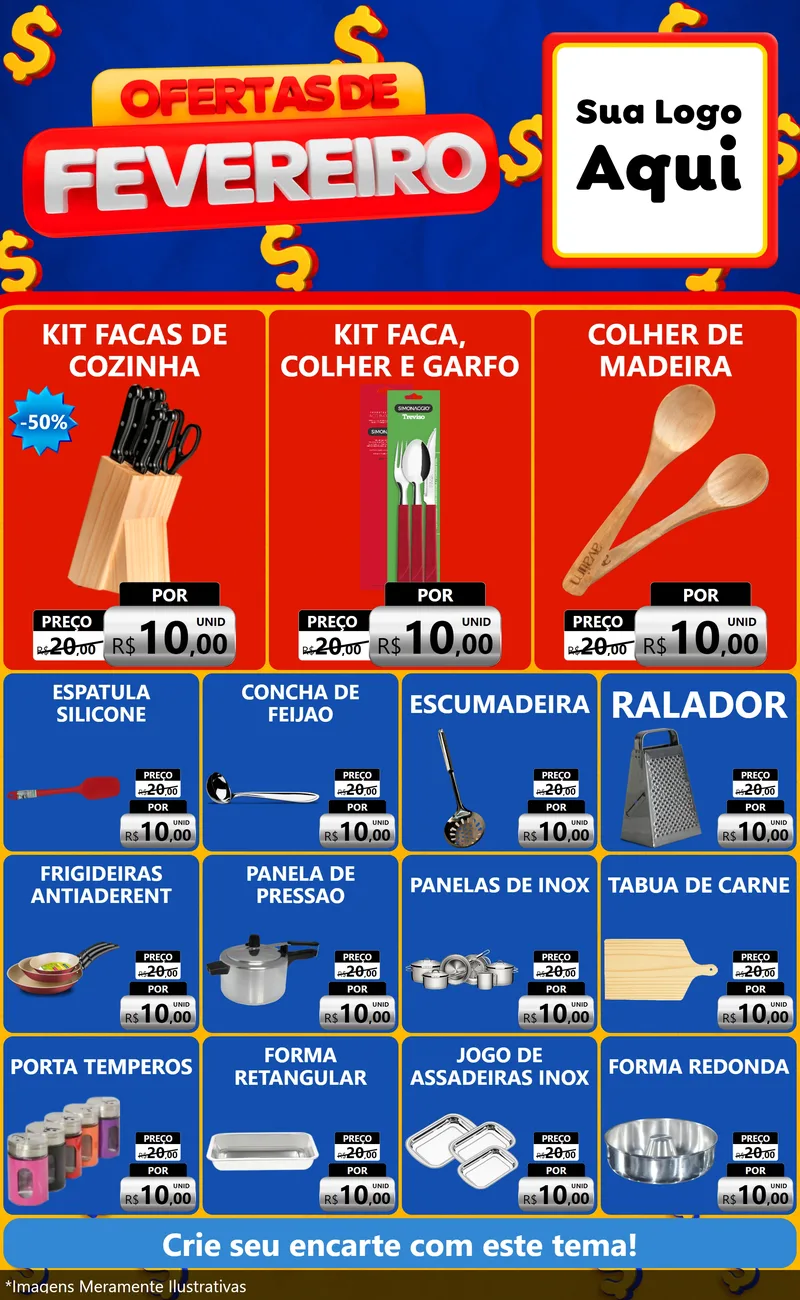 Modelo de Encarte para Encarte Grande com o tema Ofertas de Fevereiro para Utilidades Domésticas