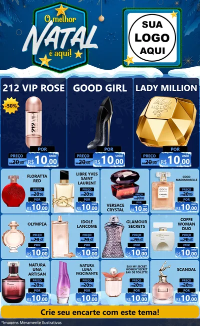 Modelo de Encarte para Encarte Grande com o tema O Melhor Natal É Aqui! para Perfumes